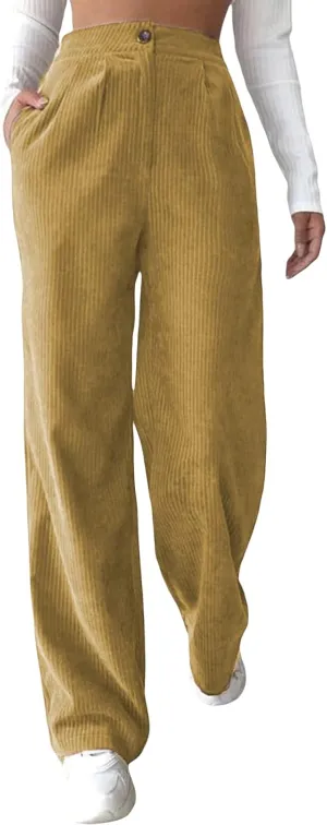 Women Corduroy Pants High Waisted Solid Straight Leg Trousers Vintage Aesthetic Baggy Corduroy Pants Streetwear
