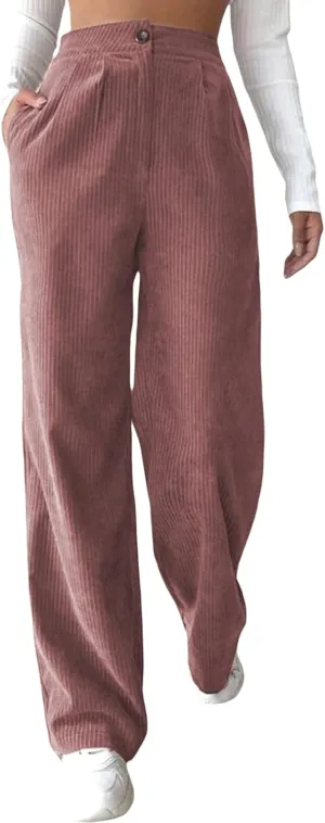 Women Corduroy Pants High Waisted Solid Straight Leg Trousers Vintage Aesthetic Baggy Corduroy Pants Streetwear