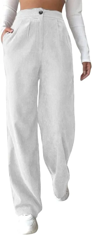 Women Corduroy Pants High Waisted Solid Straight Leg Trousers Vintage Aesthetic Baggy Corduroy Pants Streetwear