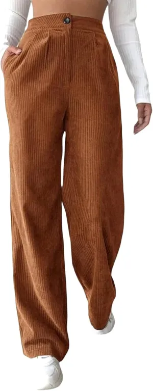 Women Corduroy Pants High Waisted Solid Straight Leg Trousers Vintage Aesthetic Baggy Corduroy Pants Streetwear