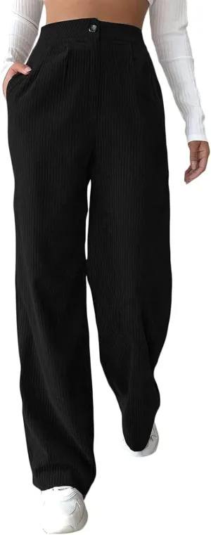 Women Corduroy Pants High Waisted Solid Straight Leg Trousers Vintage Aesthetic Baggy Corduroy Pants Streetwear