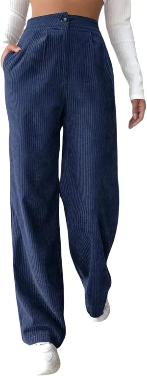 Women Corduroy Pants High Waisted Solid Straight Leg Trousers Vintage Aesthetic Baggy Corduroy Pants Streetwear