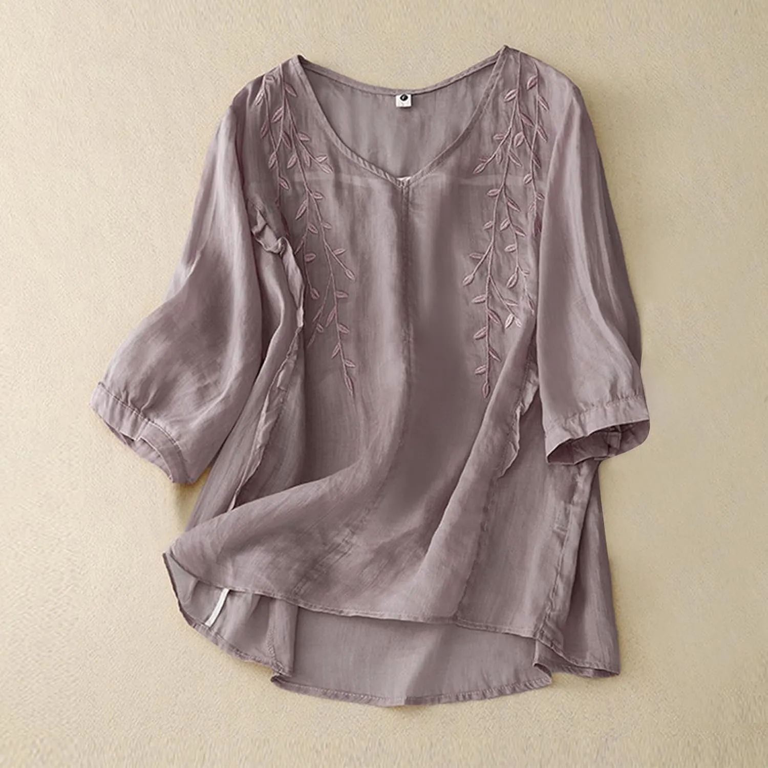Women Cotton Linen Summer Tops Embroidered Bohemian Blouses Shirts 3/4 Sleeve Guaze Tunic Boho Style Peasant Outfits