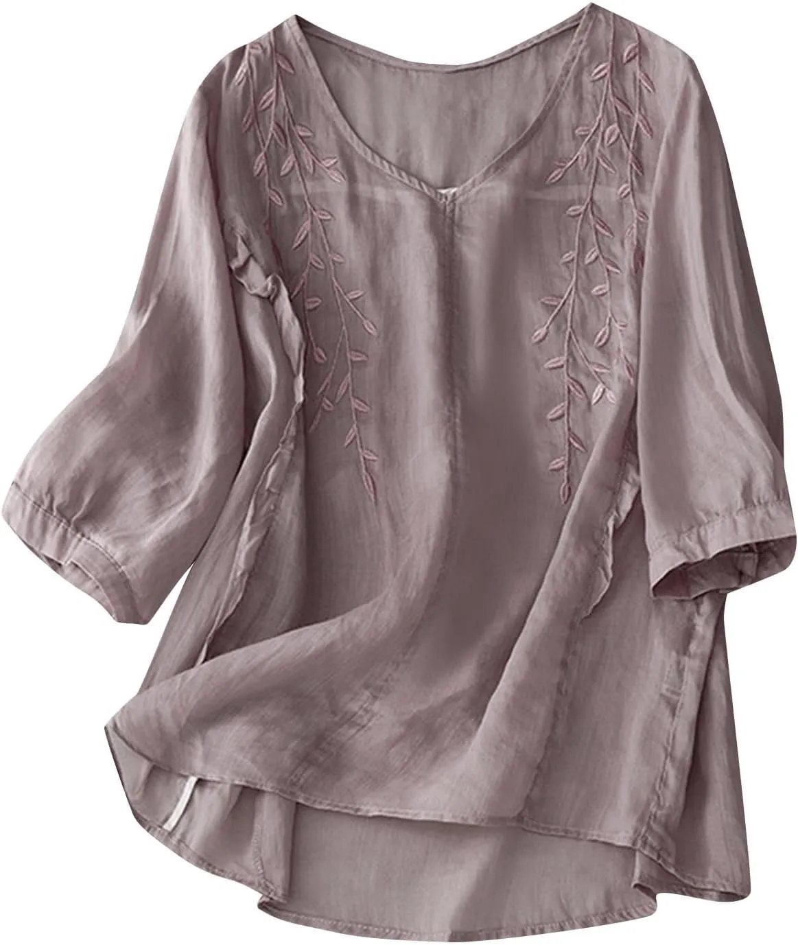 Women Cotton Linen Summer Tops Embroidered Bohemian Blouses Shirts 3/4 Sleeve Guaze Tunic Boho Style Peasant Outfits