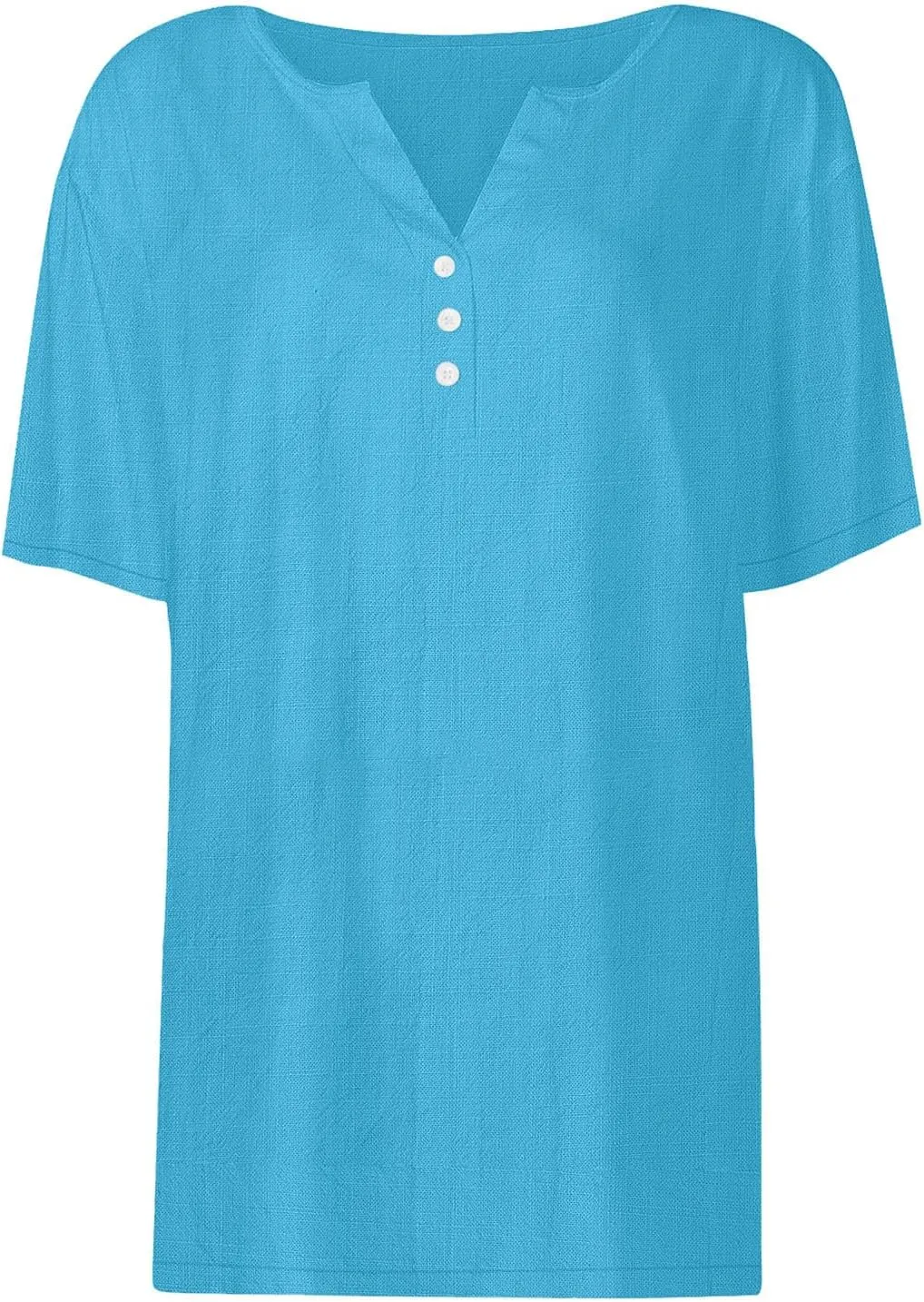 Women Cotton Linen T-Shirt Henley Shirts Casual V Neck Short Sleeve Summer Loose Tops Lightweight Breathable Tees