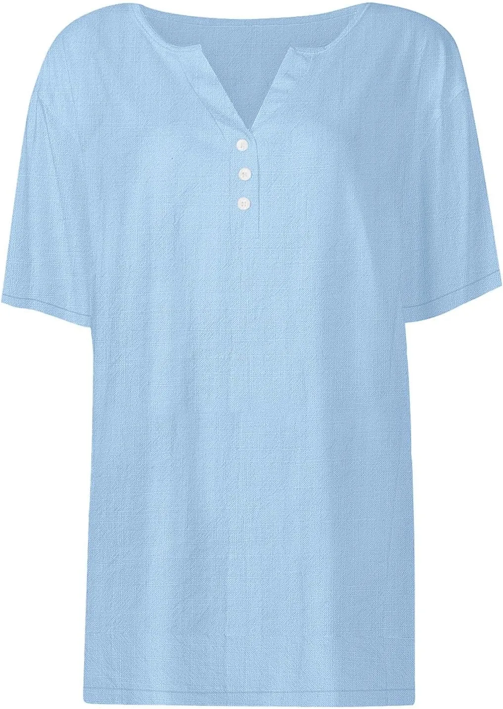 Women Cotton Linen T-Shirt Henley Shirts Casual V Neck Short Sleeve Summer Loose Tops Lightweight Breathable Tees