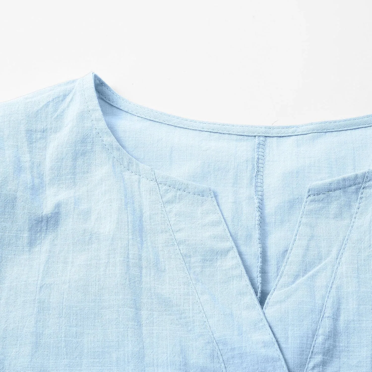Women Cotton Linen T-Shirt Henley Shirts Casual V Neck Short Sleeve Summer Loose Tops Lightweight Breathable Tees