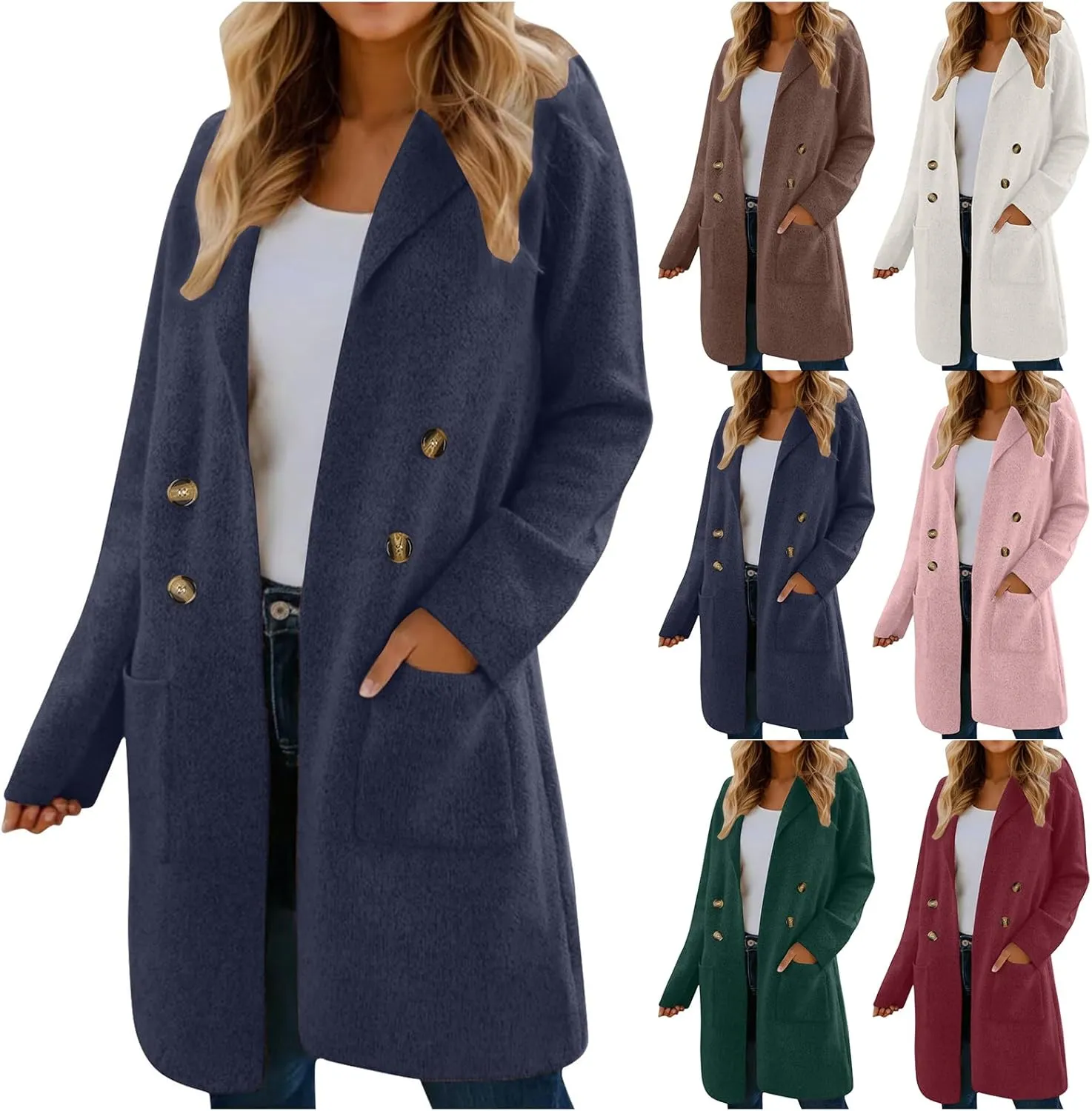 Women Fall Long Cardigan Dressy Long Sleeve Wool Blend Pea Coat Oversized Button Up Blazer Coatigan with Pockets