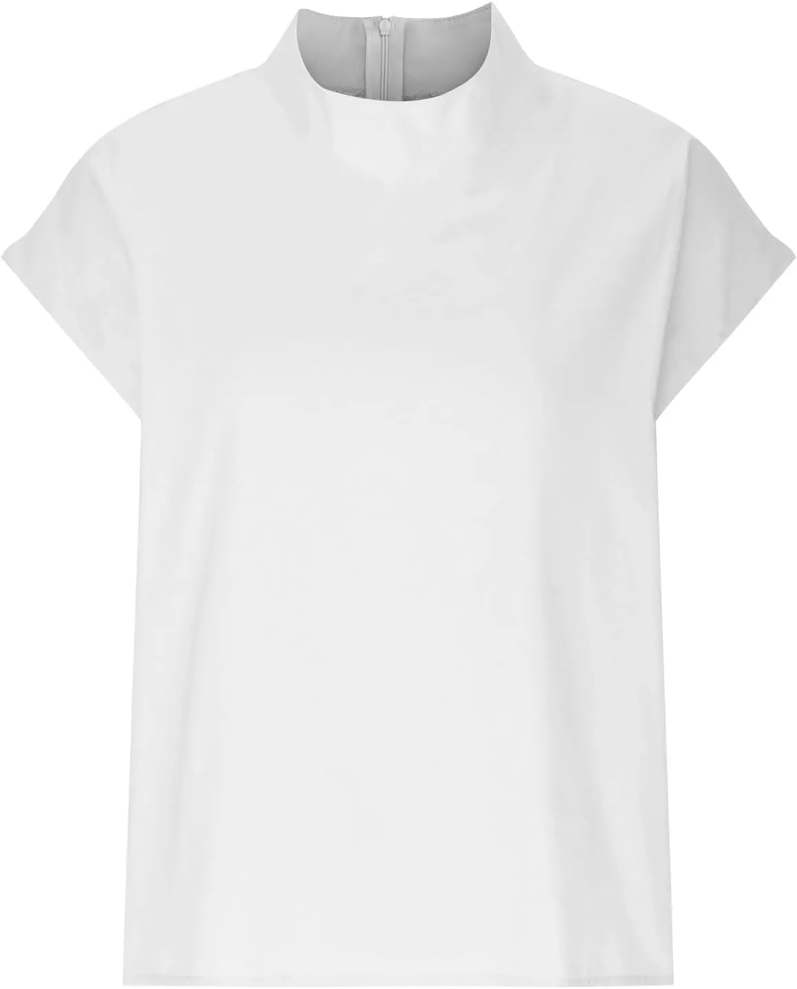 Women High Neck Cotton Linen Shirt Summer Casual Elegant Cap Sleeve Tee Tops Oversized Streetwear Zip Up Back Blouse