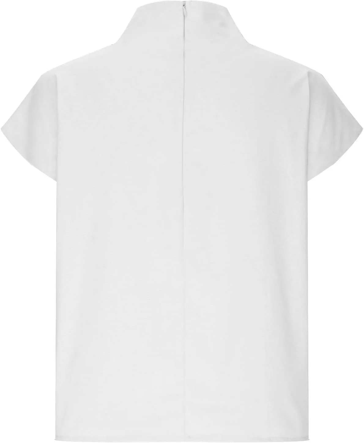 Women High Neck Cotton Linen Shirt Summer Casual Elegant Cap Sleeve Tee Tops Oversized Streetwear Zip Up Back Blouse