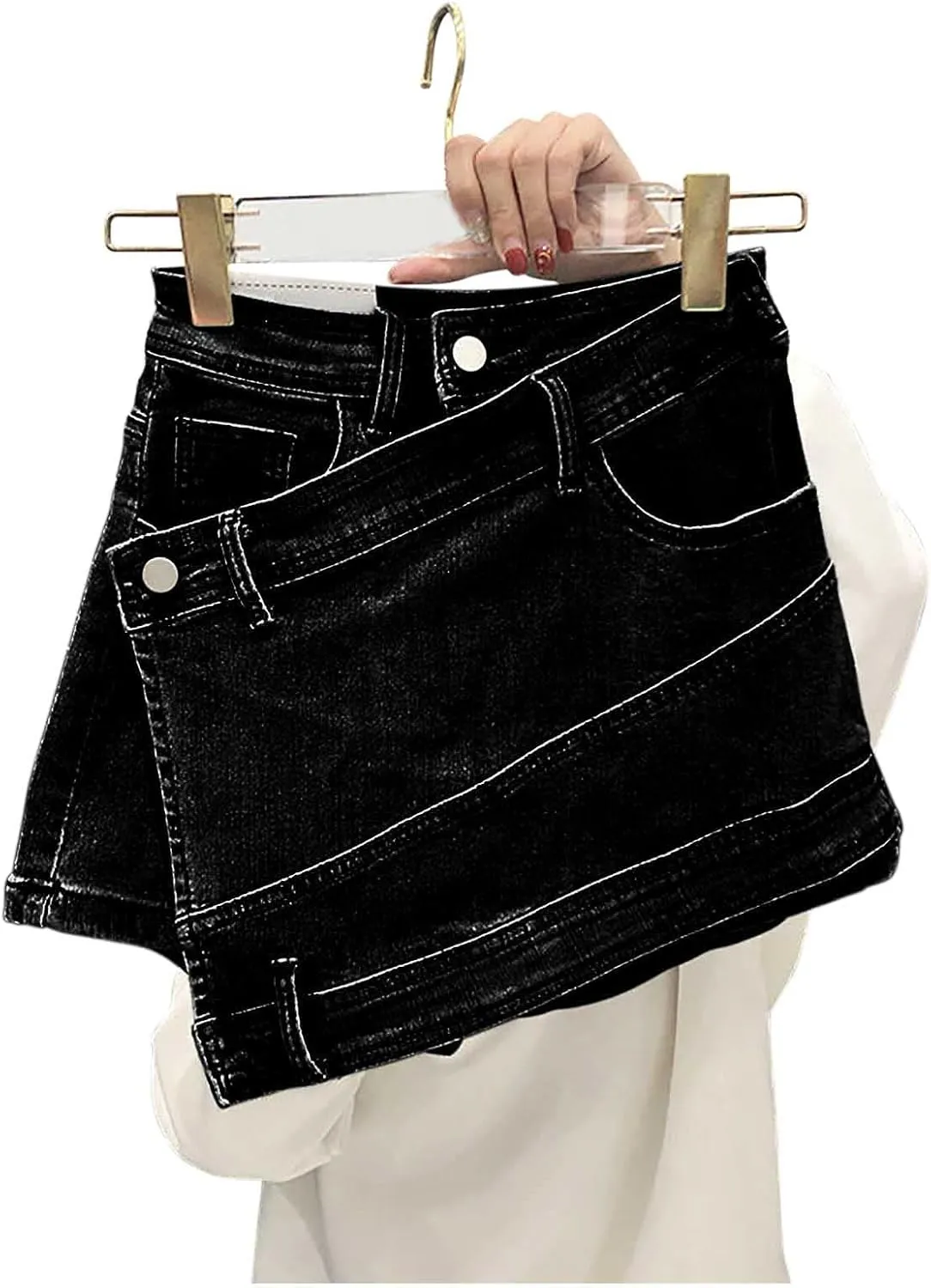 Women Irregular Denim Culottes High Waisted Jeans Shorts Wash Denims Skirt Shorts Casual Summer Short Jean with Pockets