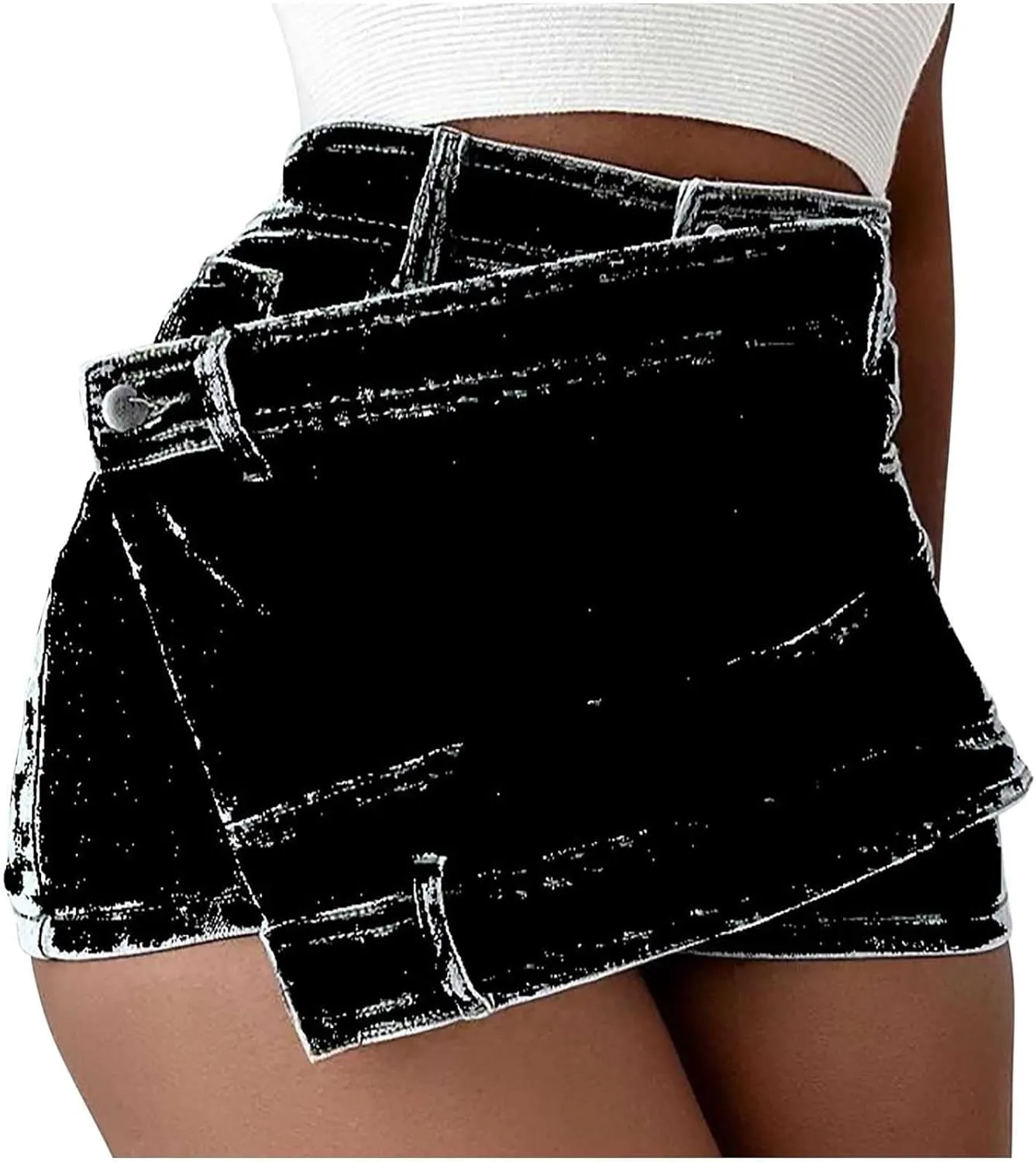 Women Irregular Denim Culottes High Waisted Jeans Shorts Wash Denims Skirt Shorts Casual Summer Short Jean with Pockets