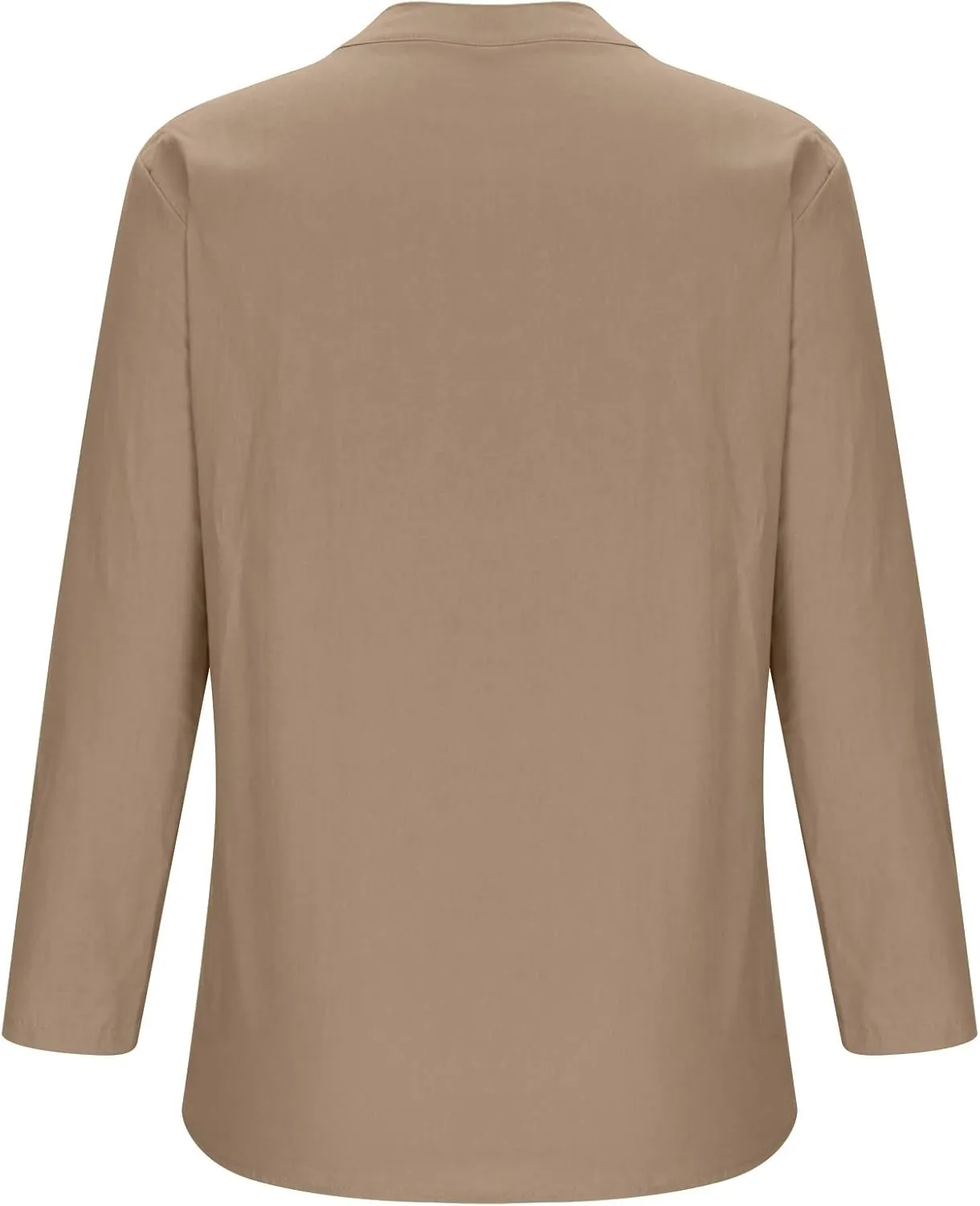 Women Long Sleeve Cotton Linen Shirts 2024 Casual Solid Color V-Neck Button Down Shirts Trendy Oversized Spring Tops