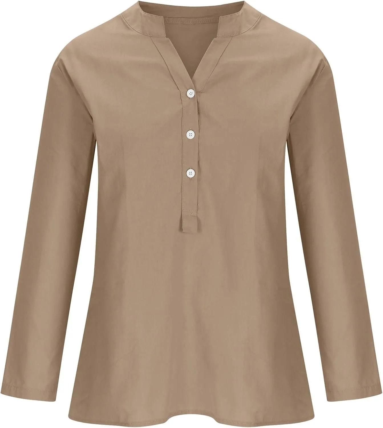 Women Long Sleeve Cotton Linen Shirts 2024 Casual Solid Color V-Neck Button Down Shirts Trendy Oversized Spring Tops