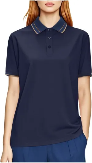Women Mesh Quick Dry Golf Polo Shirts Summer Color Block Short Sleeve Button Down T-Shirt Lightweight Dressy Casual Work Tops