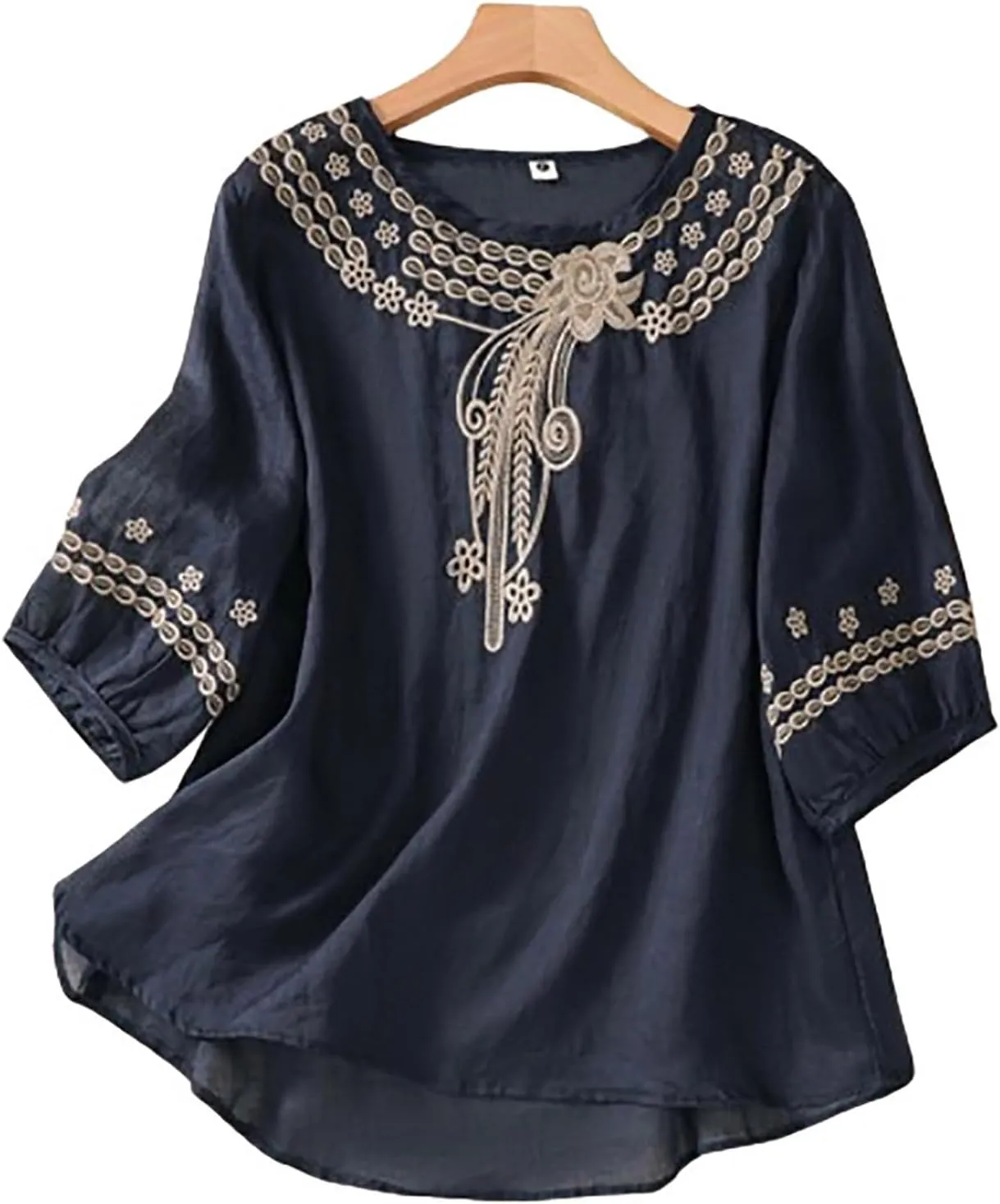 Women Mexican Embroidered Tops Cotton Linen Boho Shirts Guaze Peasant Summer Blouses Trendy Bohemian Clothes