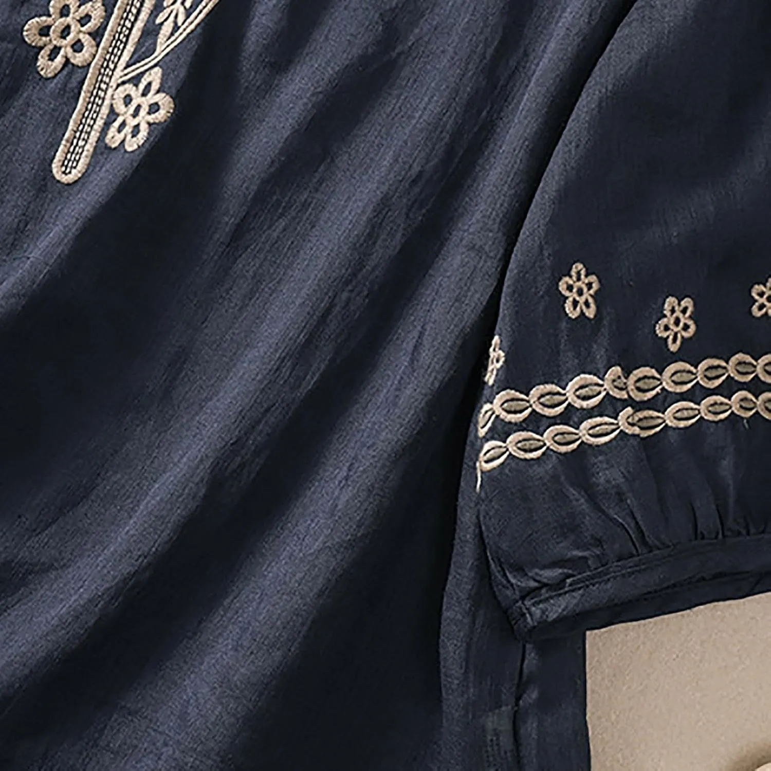 Women Mexican Embroidered Tops Cotton Linen Boho Shirts Guaze Peasant Summer Blouses Trendy Bohemian Clothes
