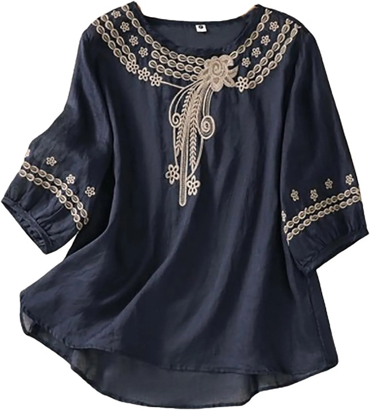 Women Mexican Embroidered Tops Cotton Linen Boho Shirts Guaze Peasant Summer Blouses Trendy Bohemian Clothes