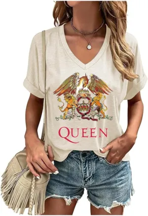 Women Rock Band T-Shirts Vintage Rock and Roll Country Music Shirt Funny Concert Outfit V-Neck Vacation Tops