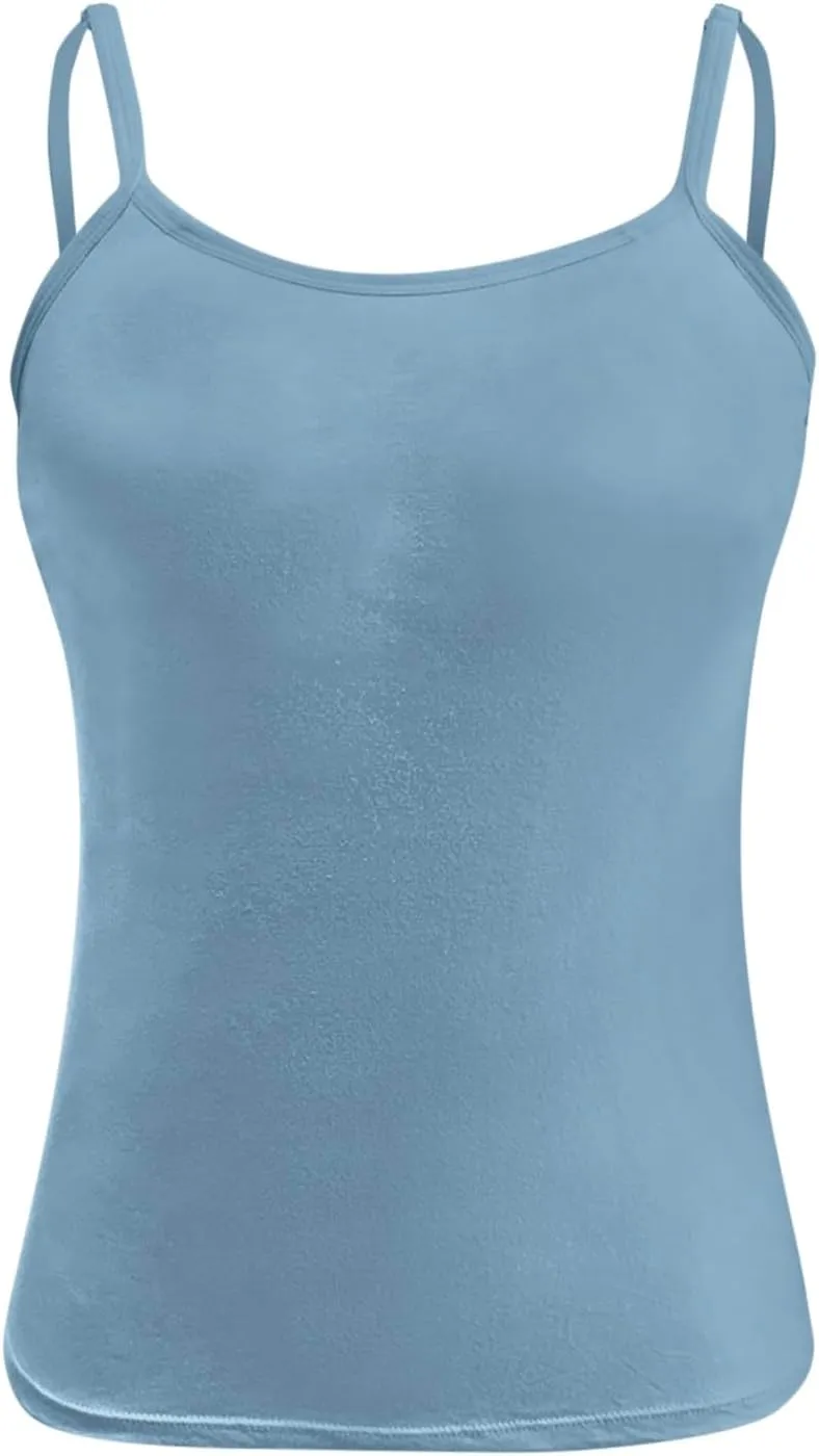 Women Shelf Bra Camisoles Tops Spaghetti Straps Cami Tank Lightweight Cotton Undershirt
