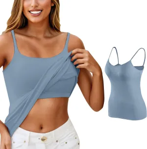 Women Shelf Bra Camisoles Tops Spaghetti Straps Cami Tank Lightweight Cotton Undershirt