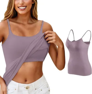 Women Shelf Bra Camisoles Tops Spaghetti Straps Cami Tank Lightweight Cotton Undershirt