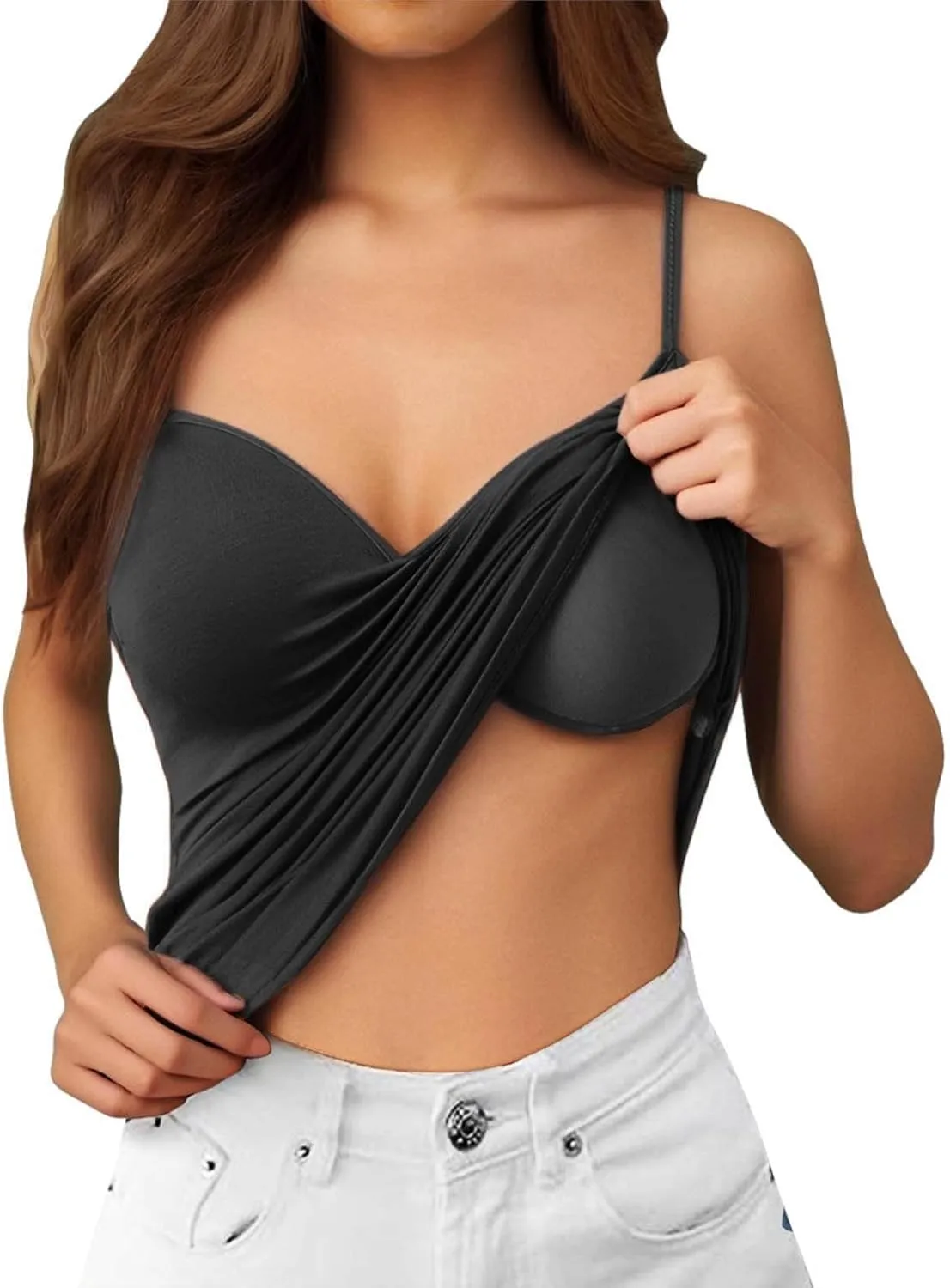 Women Shelf Bra Camisoles Tops Spaghetti Straps Cami Tank Lightweight Cotton Undershirt
