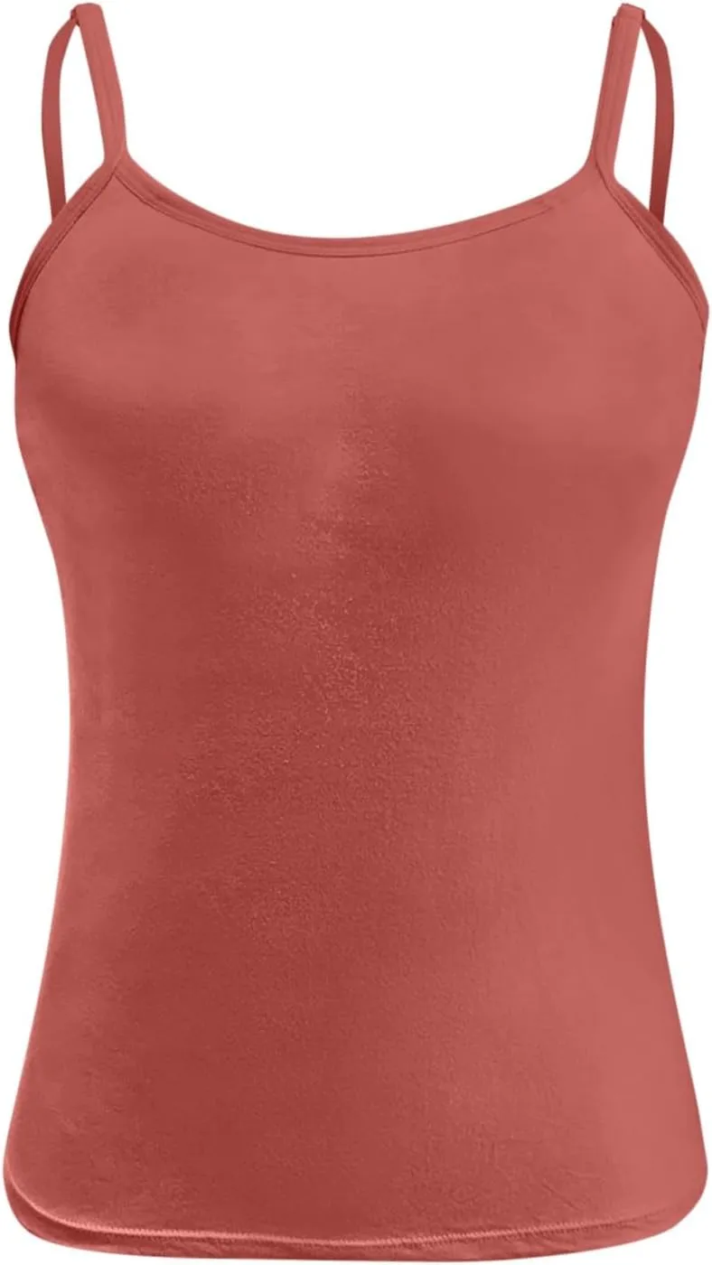 Women Shelf Bra Camisoles Tops Spaghetti Straps Cami Tank Lightweight Cotton Undershirt