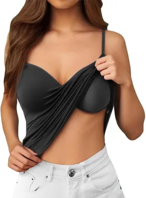 Women Shelf Bra Camisoles Tops Spaghetti Straps Cami Tank Lightweight Cotton Undershirt
