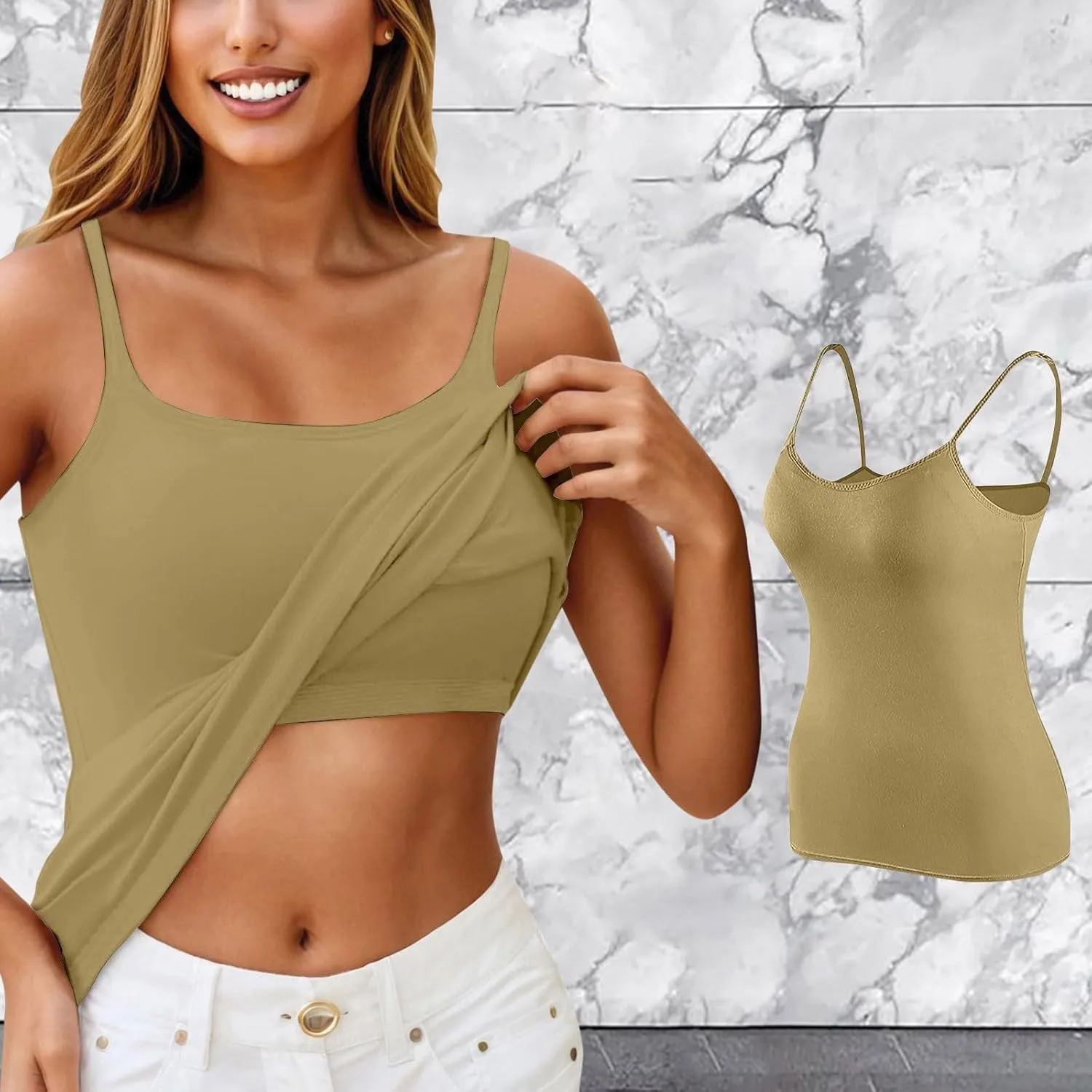 Women Shelf Bra Camisoles Tops Spaghetti Straps Cami Tank Lightweight Cotton Undershirt