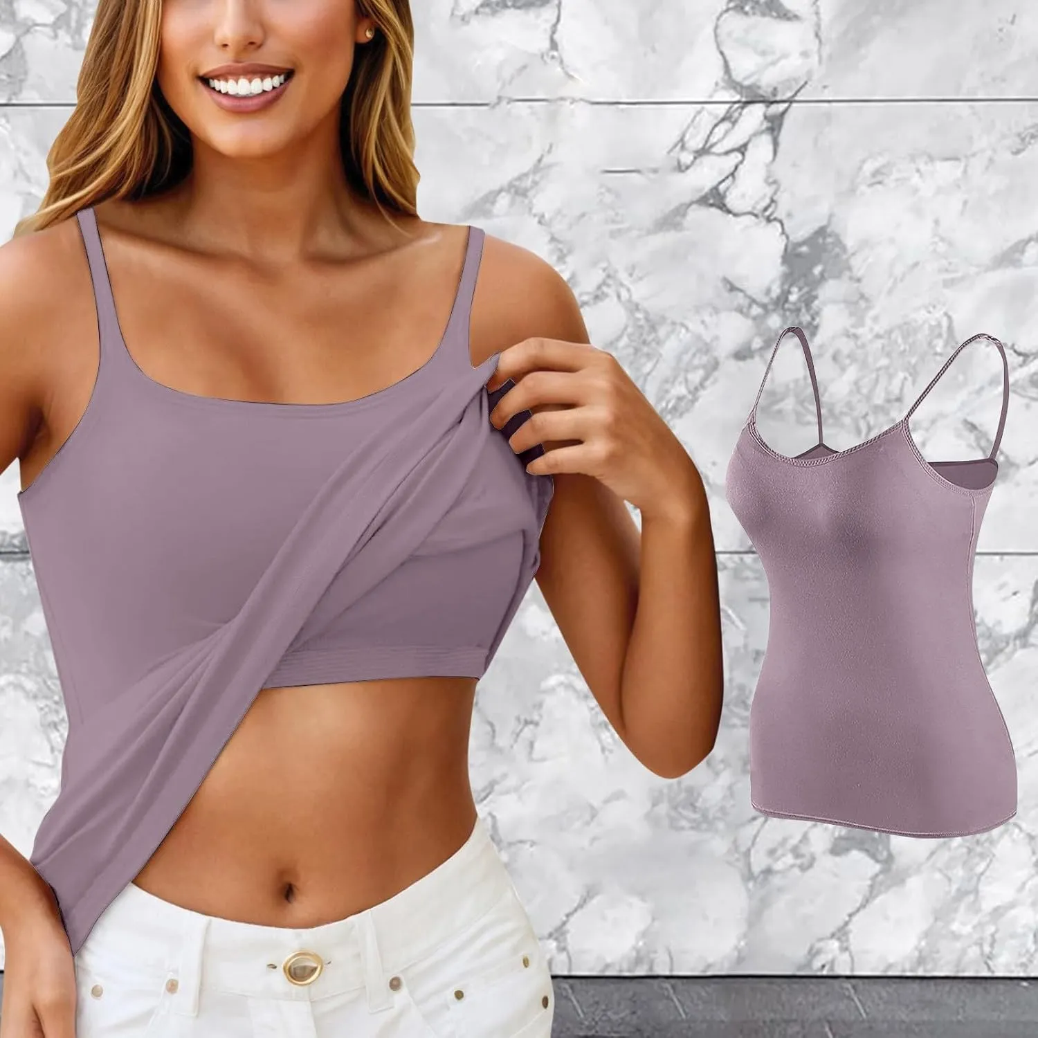Women Shelf Bra Camisoles Tops Spaghetti Straps Cami Tank Lightweight Cotton Undershirt