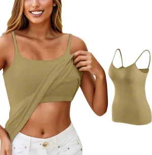 Women Shelf Bra Camisoles Tops Spaghetti Straps Cami Tank Lightweight Cotton Undershirt