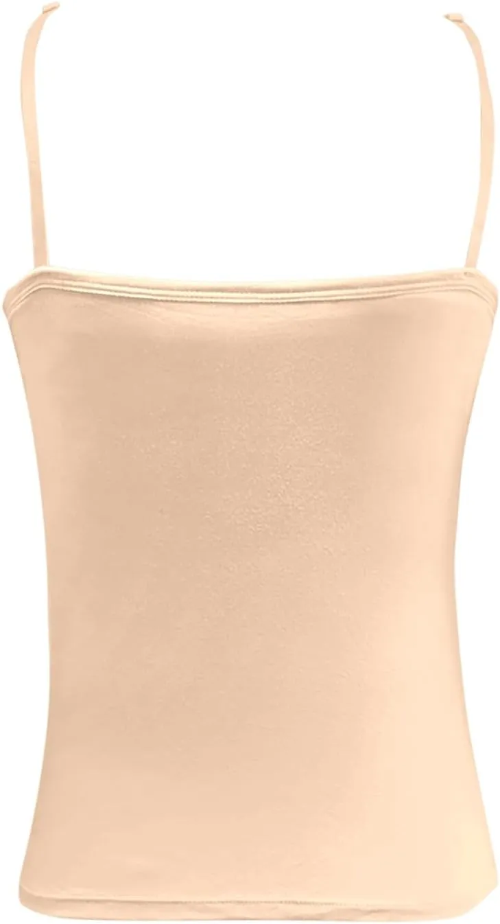 Women Shelf Bra Camisoles Tops Spaghetti Straps Cami Tank Lightweight Cotton Undershirt