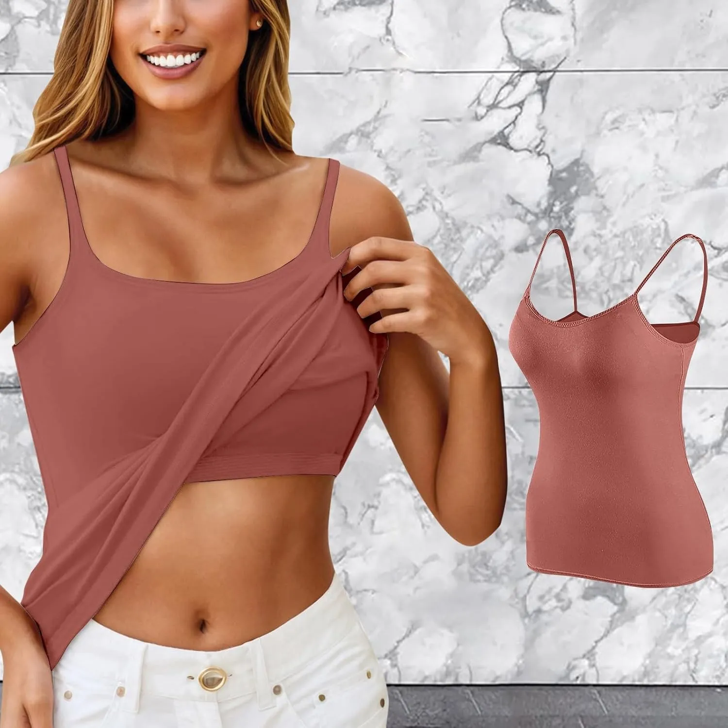 Women Shelf Bra Camisoles Tops Spaghetti Straps Cami Tank Lightweight Cotton Undershirt