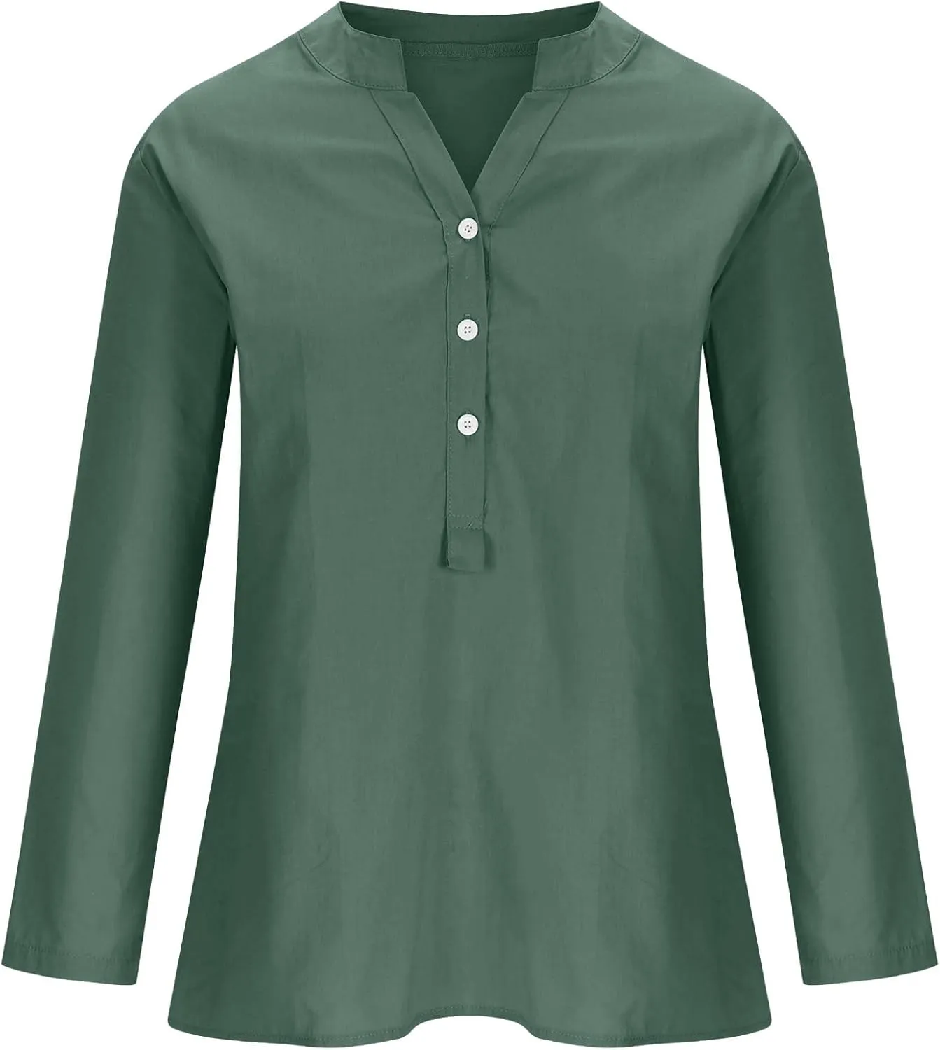 Women Summer Linen Shirts 3/4 Sleeve Cotton Blouse V Neck Button Tunic Tops Trendy Dressy Causal Clothing 2024