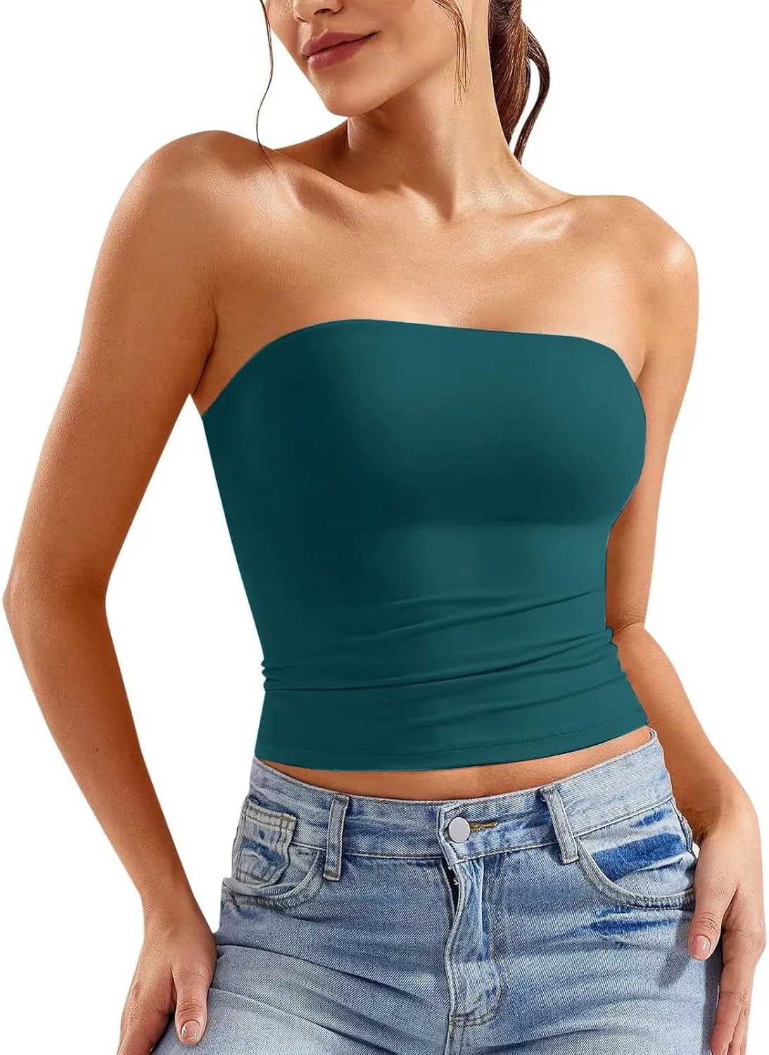 Women Tube Top 2025 Summer Outfits Going Out Bandeau Sleeveless Strapless Tank Tops