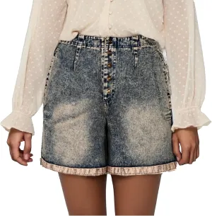 Women Y2K Denim Shorts Summer High Waisted Stretchy Button Up Wide Leg Denim Shorts Vintage Folded Hem Casual Jorts