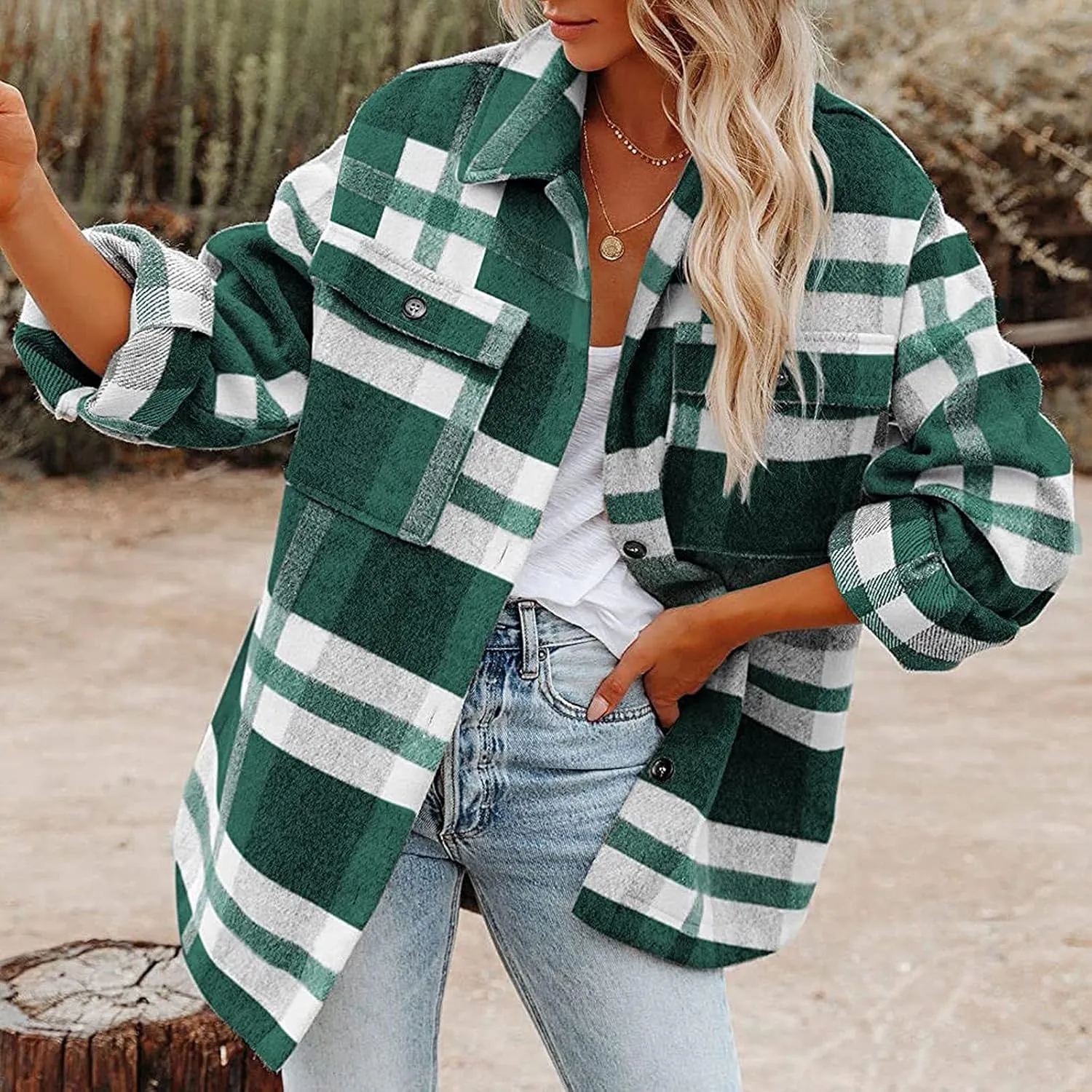 Womenfice Plaid Printed Sweaters Shirt Long Sleeve Cardigan Tops Trendy Long Outwear Tee Flannel Plaid Shirts