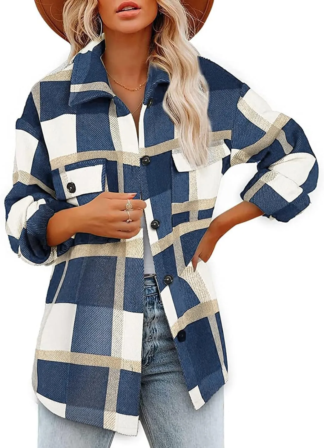 Womenfice Plaid Printed Sweaters Shirt Long Sleeve Cardigan Tops Trendy Long Outwear Tee Flannel Plaid Shirts
