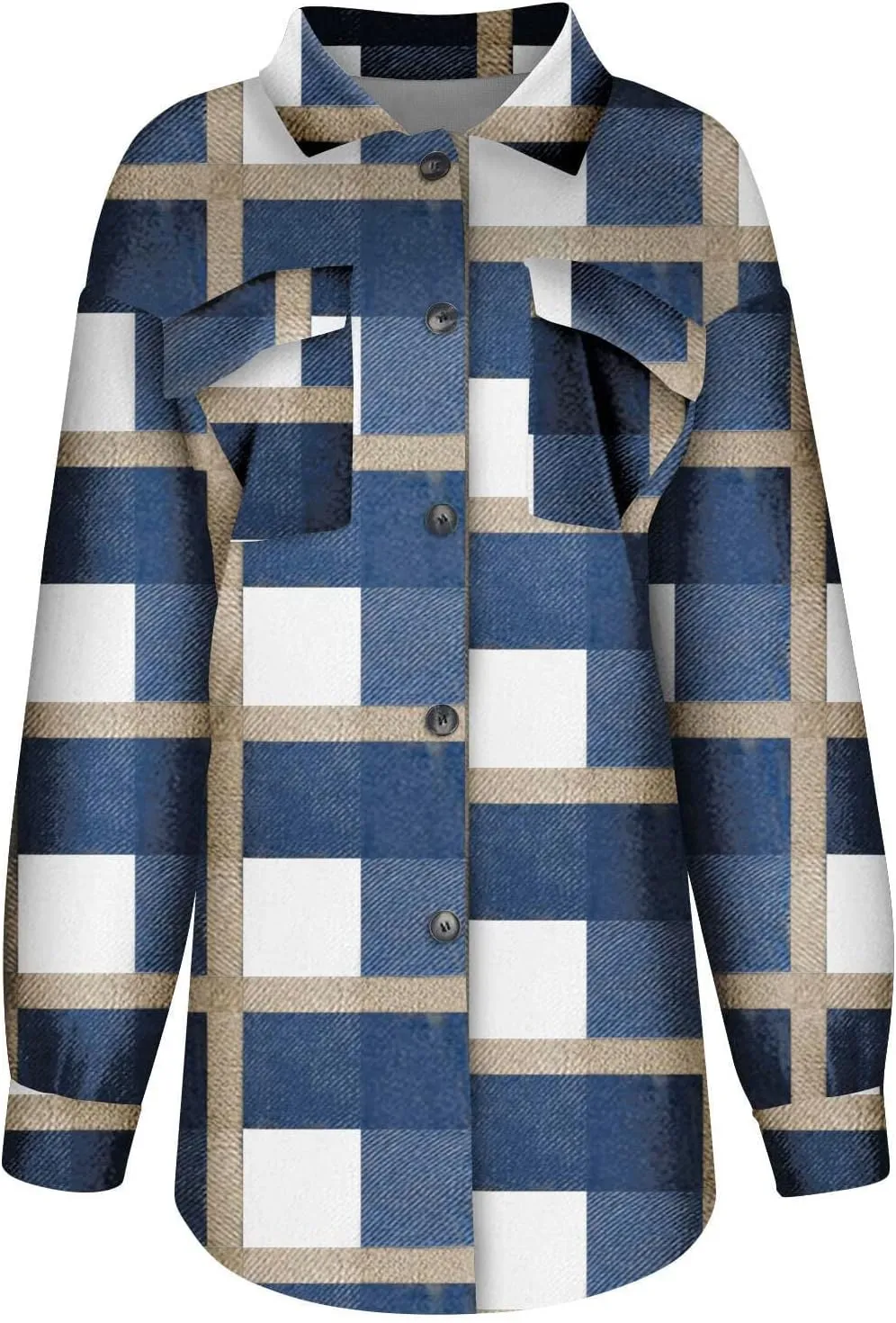 Womenfice Plaid Printed Sweaters Shirt Long Sleeve Cardigan Tops Trendy Long Outwear Tee Flannel Plaid Shirts