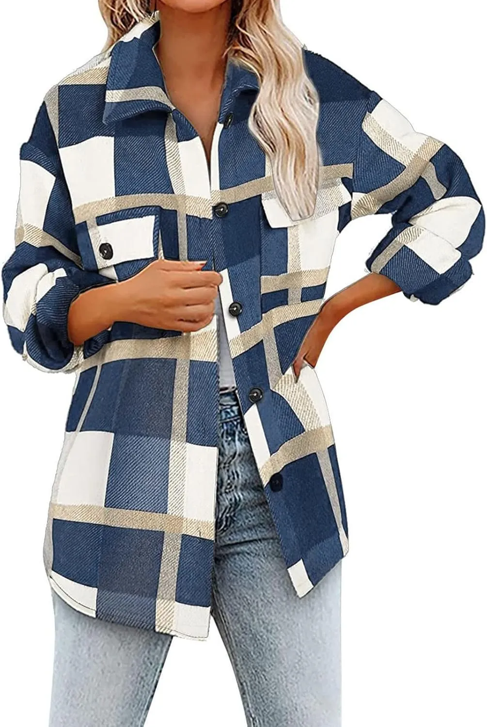 Womenfice Plaid Printed Sweaters Shirt Long Sleeve Cardigan Tops Trendy Long Outwear Tee Flannel Plaid Shirts