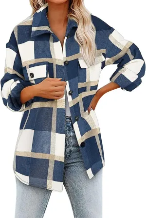 Womenfice Plaid Printed Sweaters Shirt Long Sleeve Cardigan Tops Trendy Long Outwear Tee Flannel Plaid Shirts