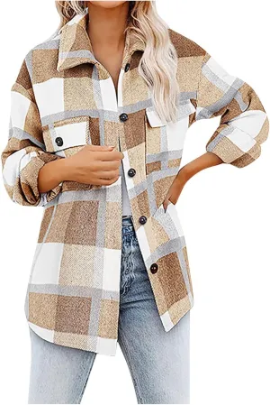 Womenfice Plaid Printed Sweaters Shirt Long Sleeve Cardigan Tops Trendy Long Outwear Tee Flannel Plaid Shirts