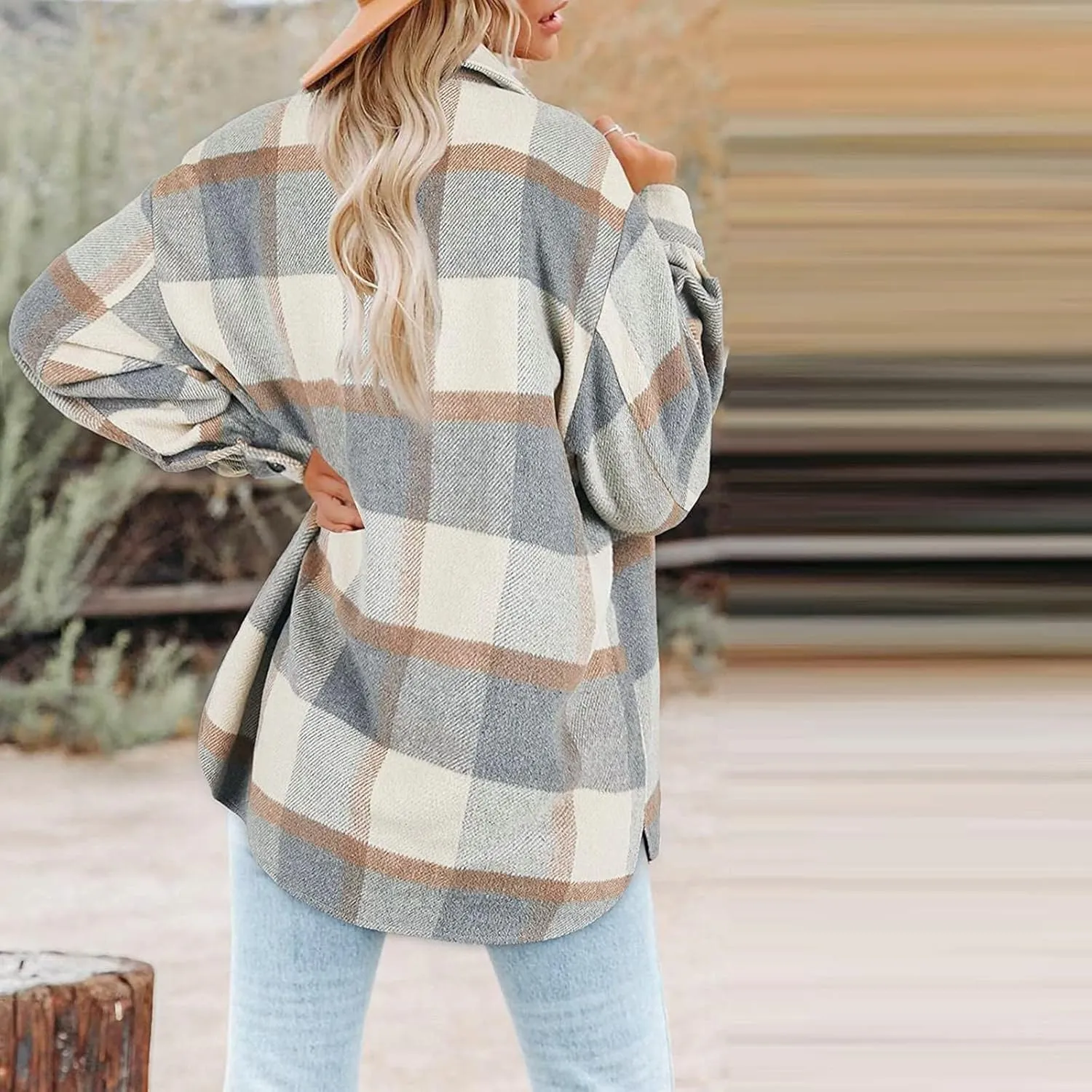 Womenfice Plaid Printed Sweaters Shirt Long Sleeve Cardigan Tops Trendy Long Outwear Tee Flannel Plaid Shirts