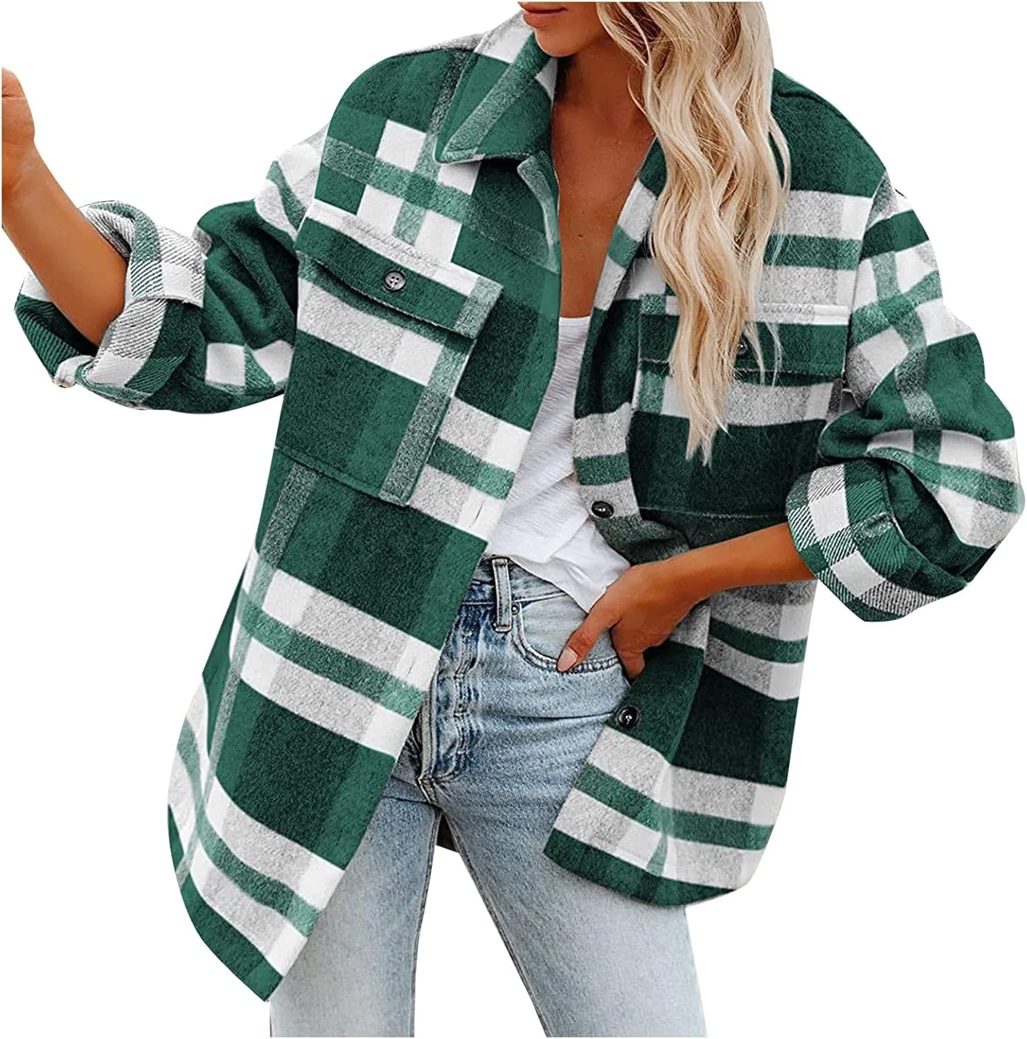 Womenfice Plaid Printed Sweaters Shirt Long Sleeve Cardigan Tops Trendy Long Outwear Tee Flannel Plaid Shirts