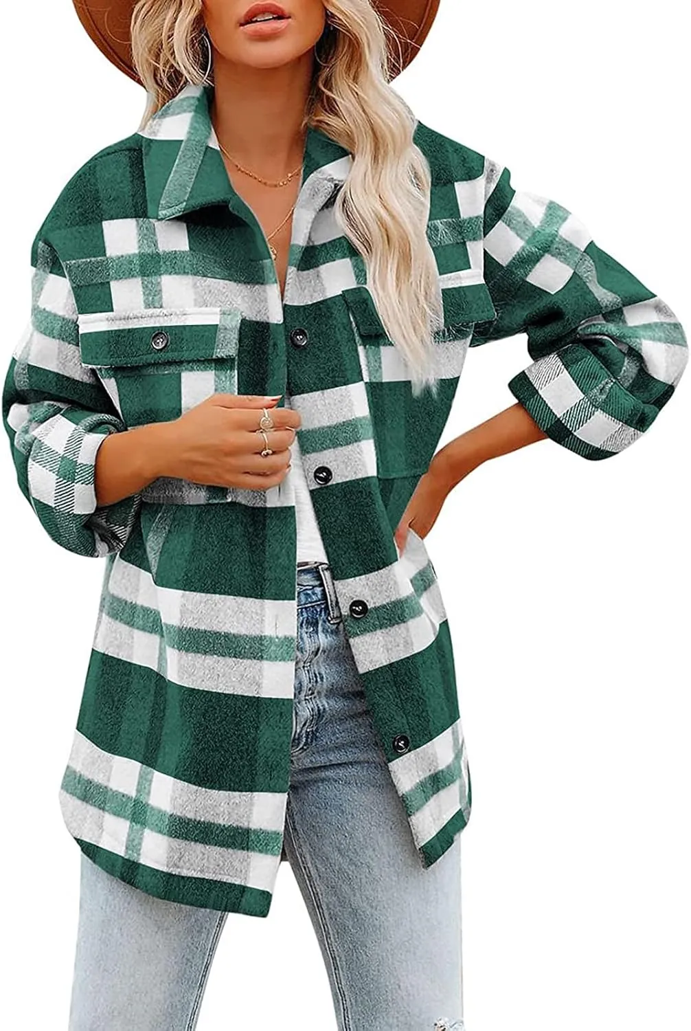 Womenfice Plaid Printed Sweaters Shirt Long Sleeve Cardigan Tops Trendy Long Outwear Tee Flannel Plaid Shirts