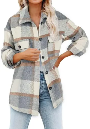 Womenfice Plaid Printed Sweaters Shirt Long Sleeve Cardigan Tops Trendy Long Outwear Tee Flannel Plaid Shirts