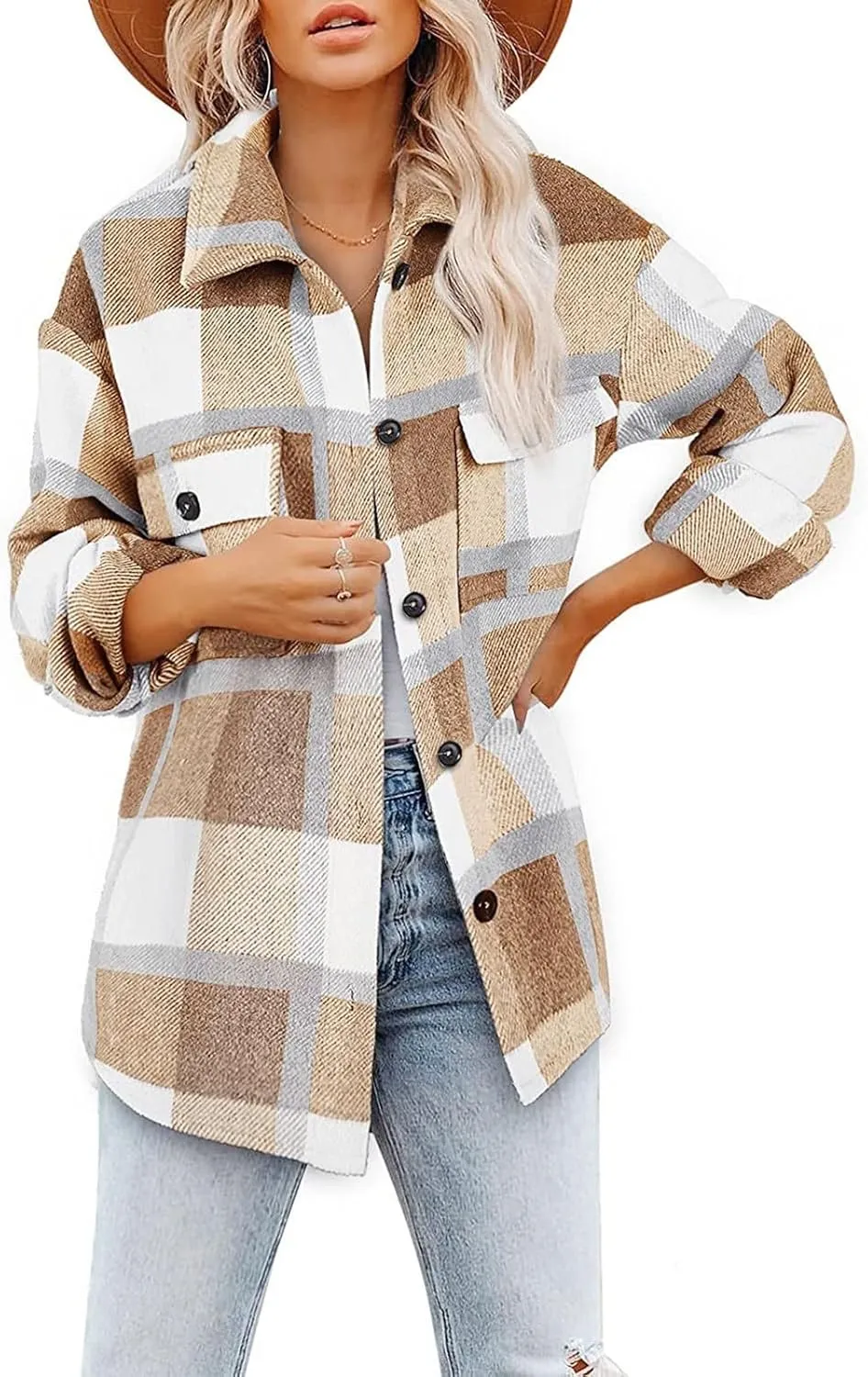Womenfice Plaid Printed Sweaters Shirt Long Sleeve Cardigan Tops Trendy Long Outwear Tee Flannel Plaid Shirts