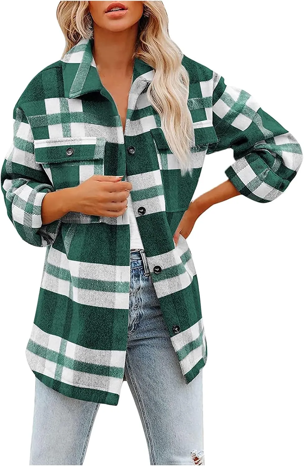 Womenfice Plaid Printed Sweaters Shirt Long Sleeve Cardigan Tops Trendy Long Outwear Tee Flannel Plaid Shirts