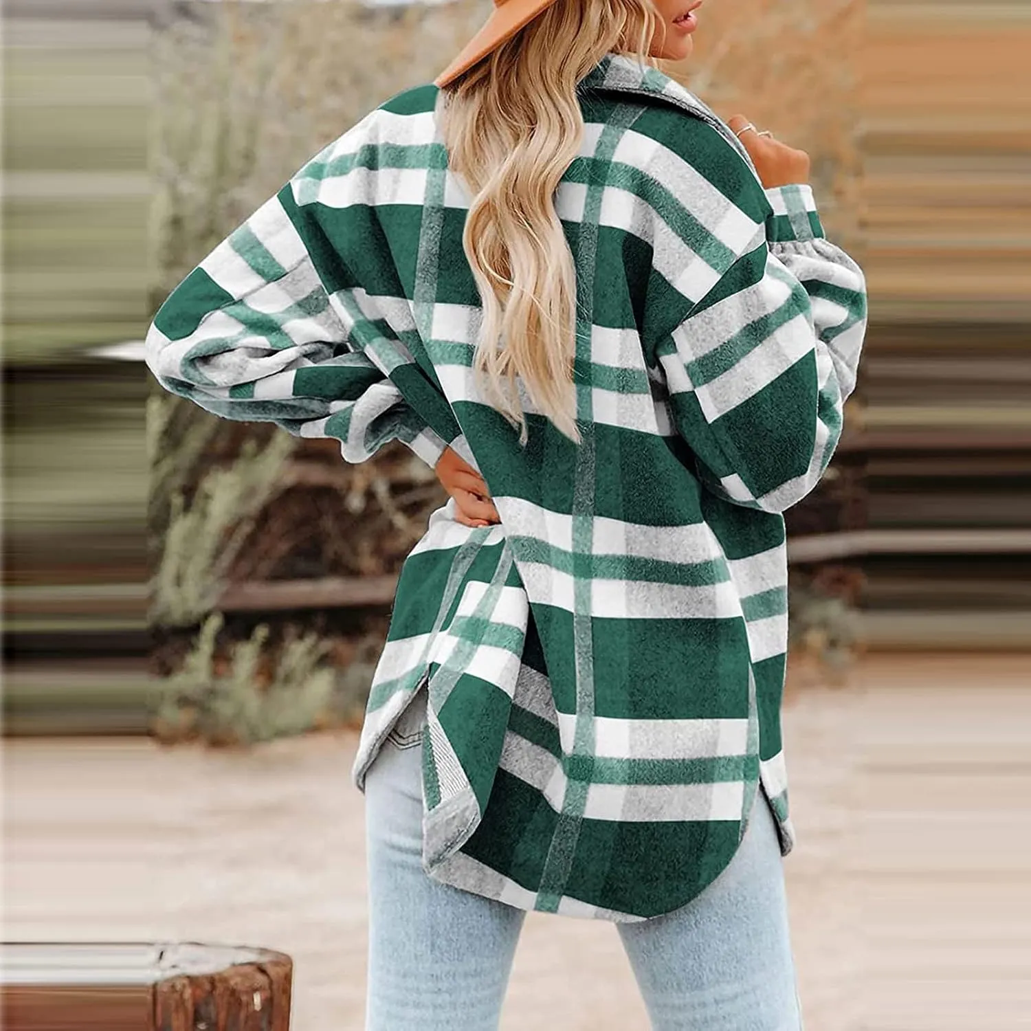 Womenfice Plaid Printed Sweaters Shirt Long Sleeve Cardigan Tops Trendy Long Outwear Tee Flannel Plaid Shirts